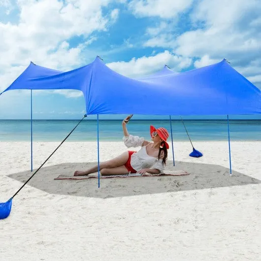 10' x 9' Family Beach Tent Canopy Sunshade w/ 4 Poles-Blue