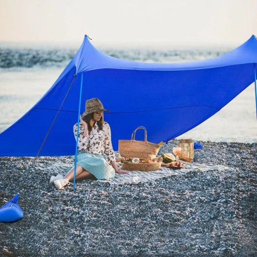 10' x 9' Family Beach Tent Canopy Sunshade w/ 4 Poles-Blue