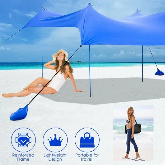 10' x 9' Family Beach Tent Canopy Sunshade w/ 4 Poles-Blue