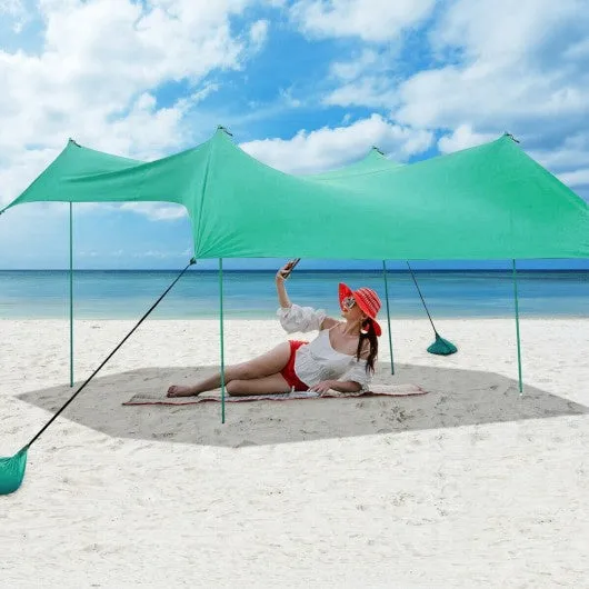 10' x 9' Family Beach Tent Canopy Sunshade w/ 4 Poles-Green