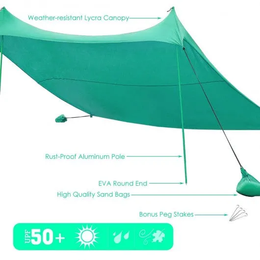 10' x 9' Family Beach Tent Canopy Sunshade w/ 4 Poles-Green