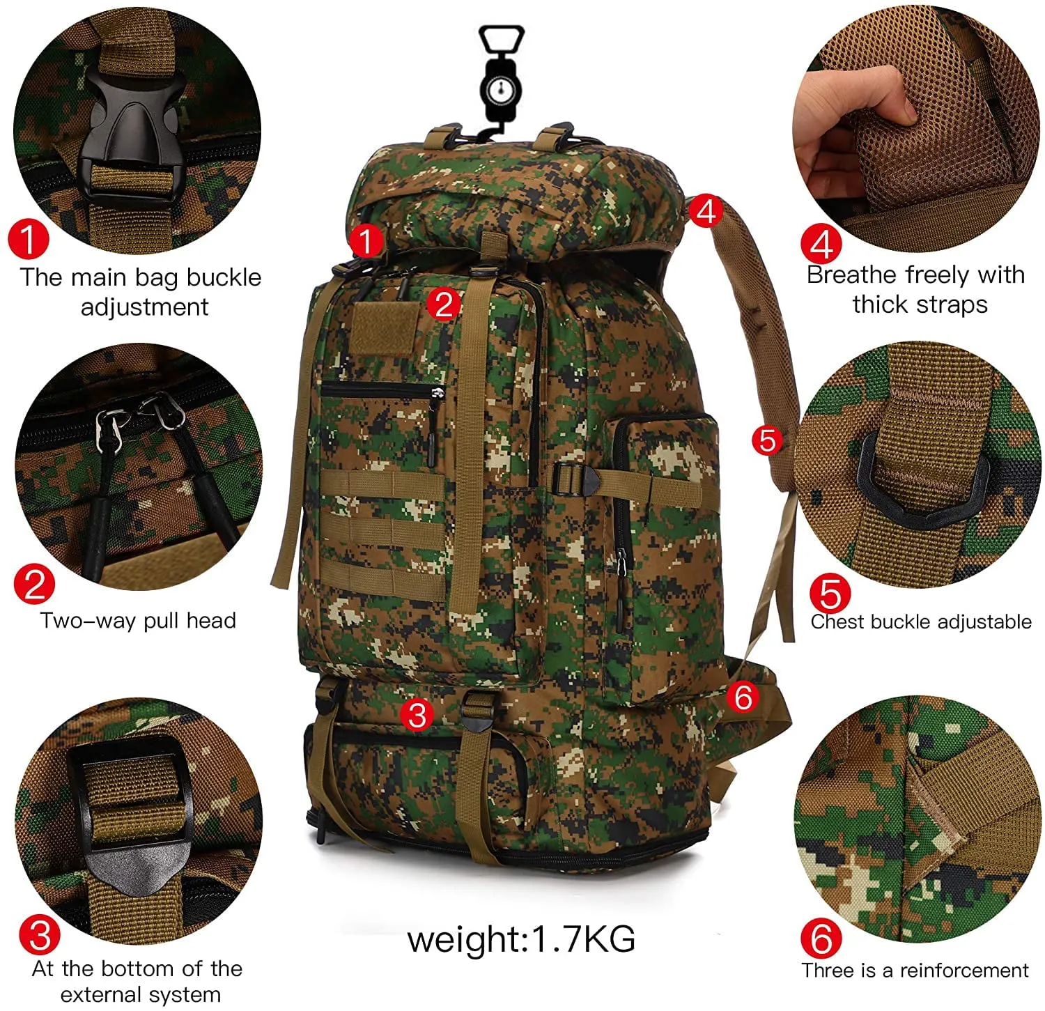 100L Waterproof Tactical Military Hiking Camping Traveling Outdoor Backpack Bag With high strength buckles, smooth and heavy-duty zippers, super reliable and durable