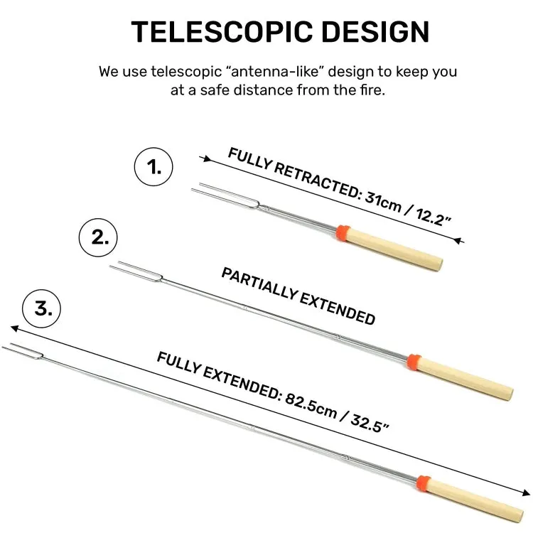 1124-7 Retractable Wooden Stick Marshmallow BBQ Fork, Spsc: Zipper Bag