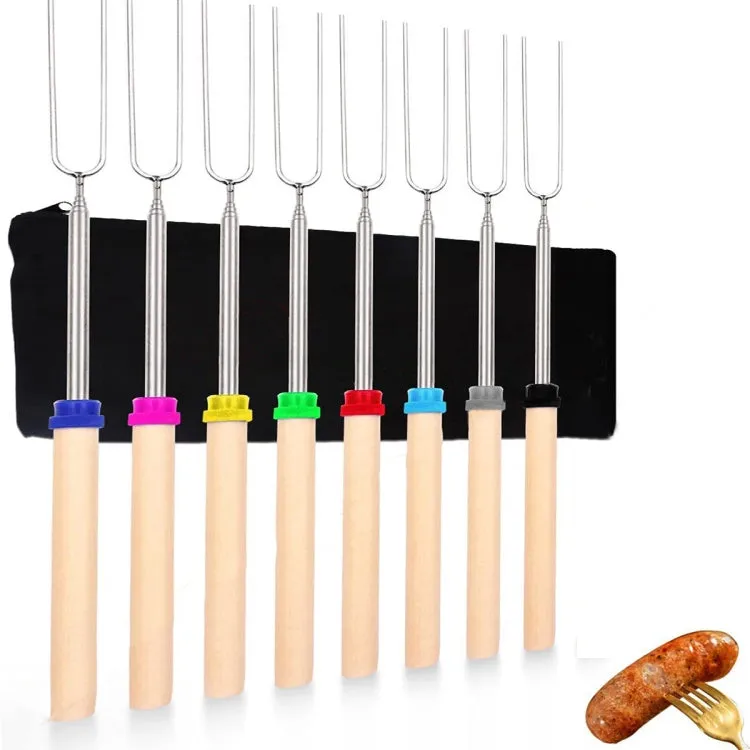 1124-7 Retractable Wooden Stick Marshmallow BBQ Fork, Spsc: Zipper Bag