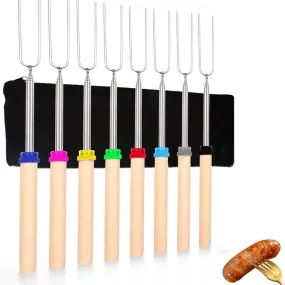 1124-7 Retractable Wooden Stick Marshmallow BBQ Fork, Spsc: Zipper Bag