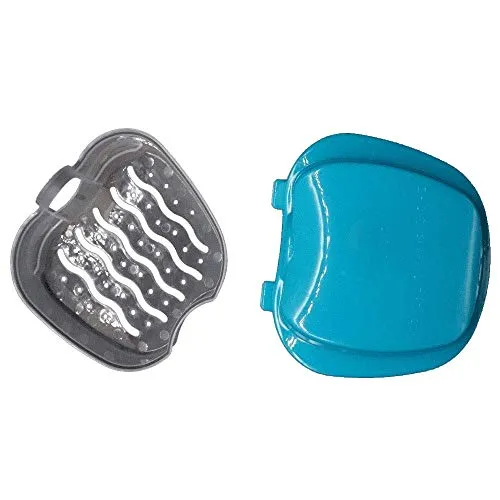 2 Pack Colors Denture Bath Case Cup Box Holder Storage Soak Container with Strainer Basket for Travel Cleaning (Light Blue, White)