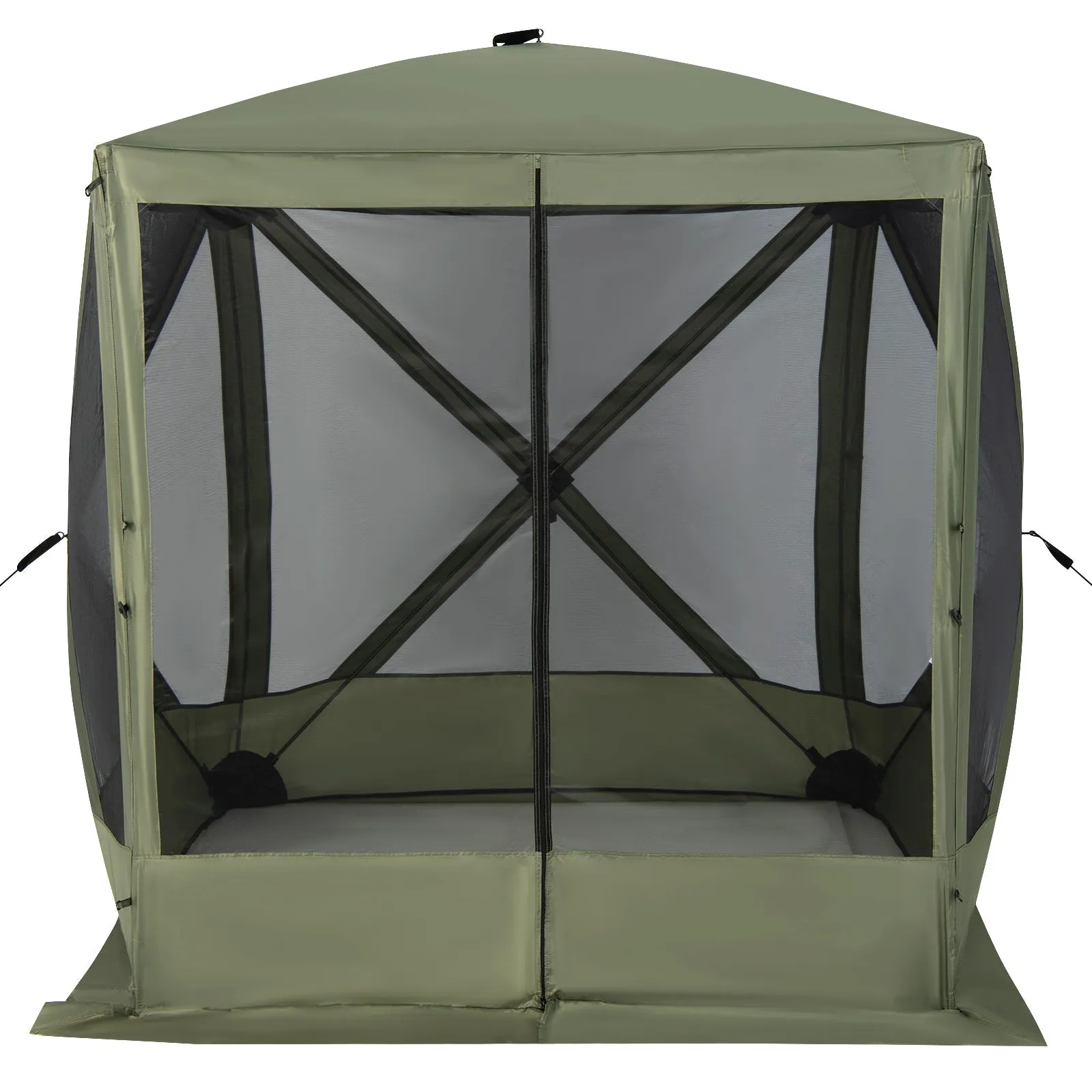 225 cm x 225 cm 4-Panel Pop up Camping Gazebo with Sunshade Cloths-Green