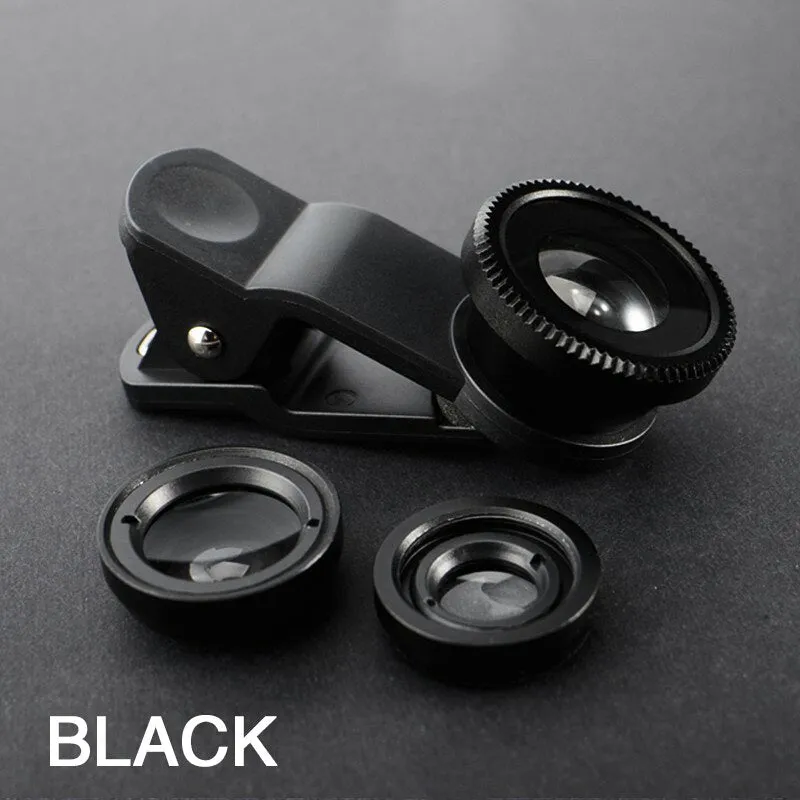 3in1 Fish Eye Lens 0.67X Wide Angle Zoom Fisheye Macro Lenses Camera Kits With Clip Universally Lens For iPhone 13 Xiaomi Huawei