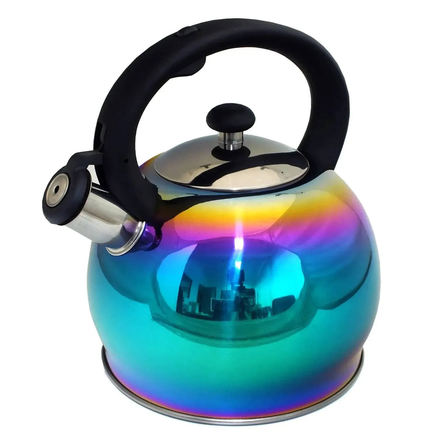 3ltr Whistling Stovetop Kettle Stainless Steel Iridescent Rainbow Multi Coloured