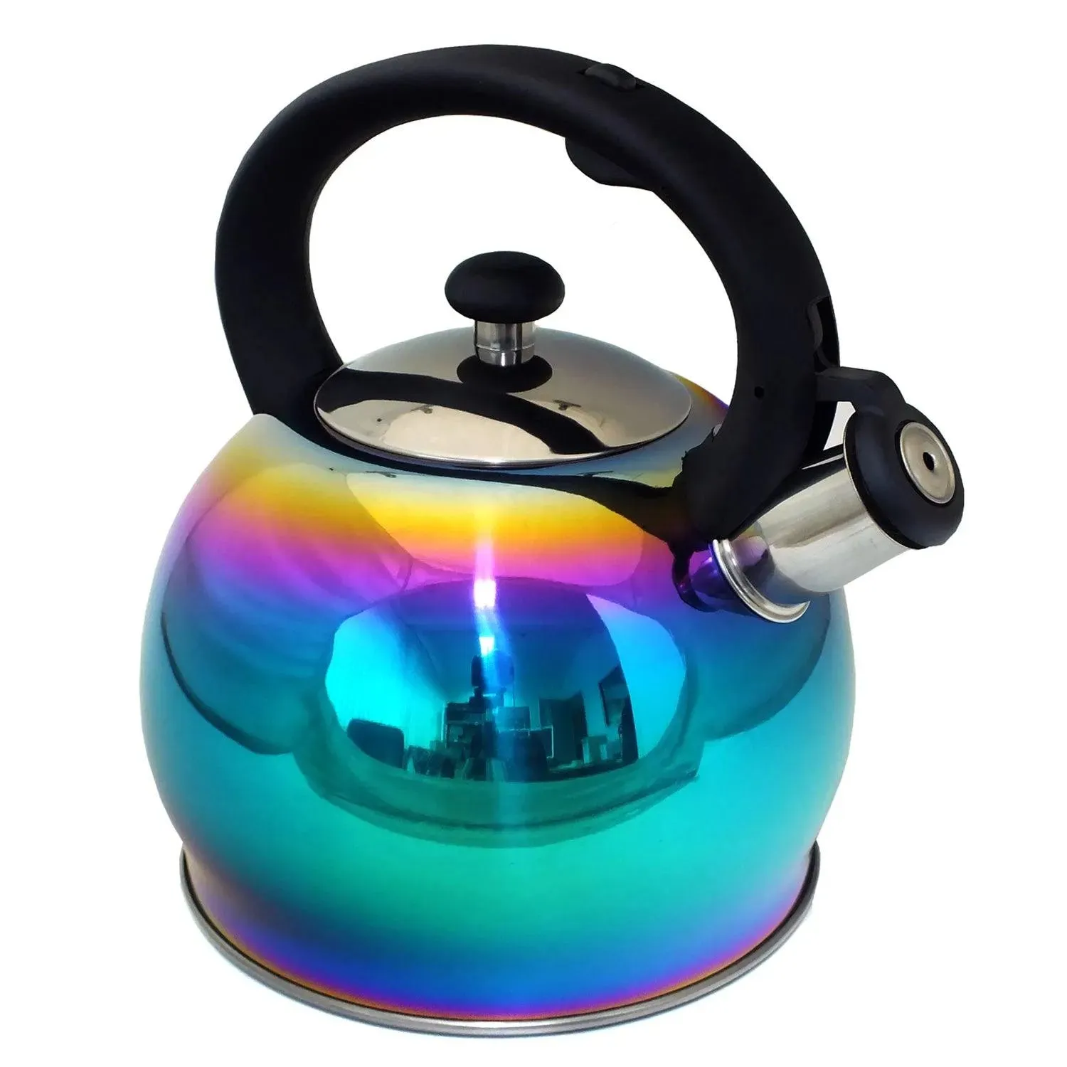 3ltr Whistling Stovetop Kettle Stainless Steel Iridescent Rainbow Multi Coloured