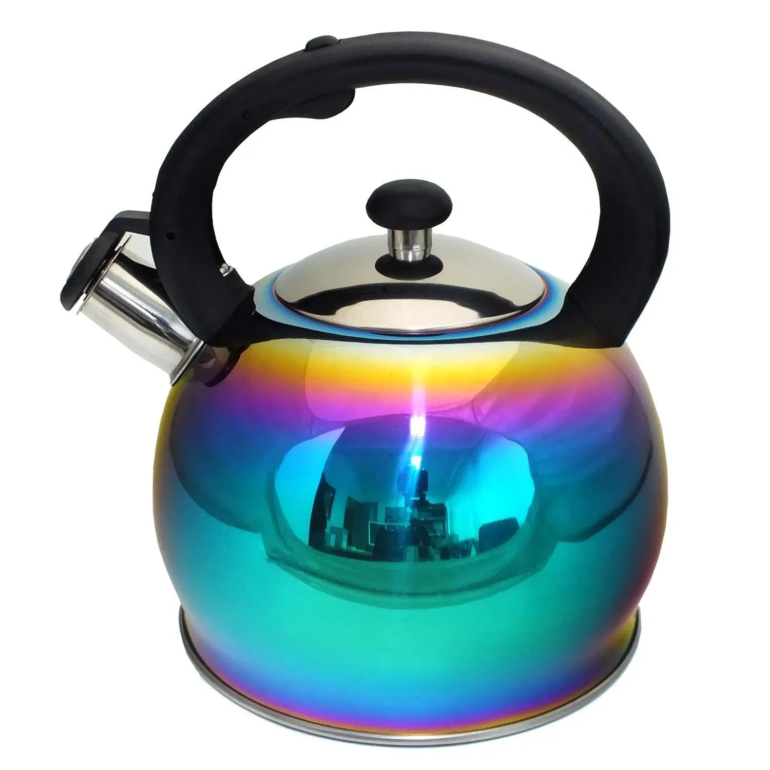 3ltr Whistling Stovetop Kettle Stainless Steel Iridescent Rainbow Multi Coloured