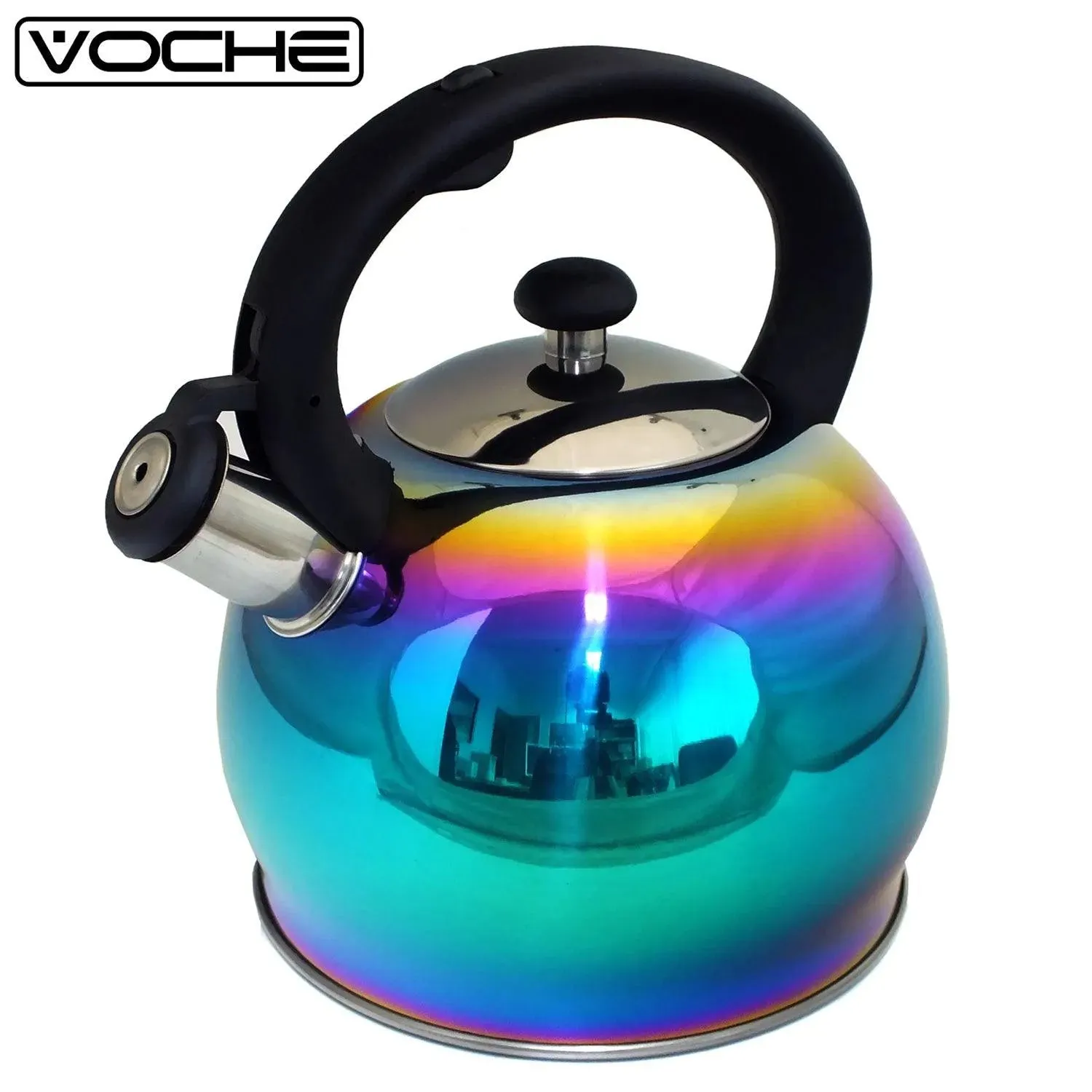 3ltr Whistling Stovetop Kettle Stainless Steel Iridescent Rainbow Multi Coloured