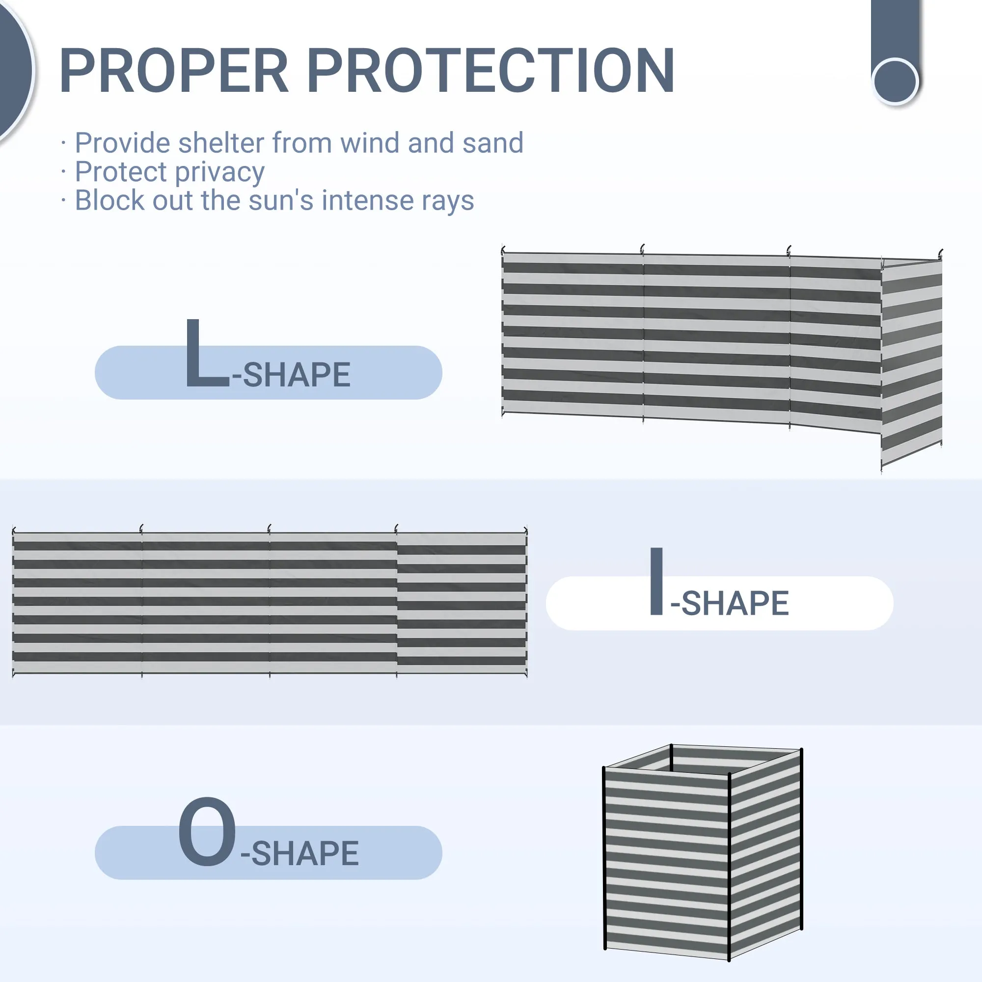 5 Pole Camping Windbreaks, Beach Wind Shield Shelter w/ Carry Bag and Steel Poles, Caravan Privacy Shield, 540cm x 150cm, Grey