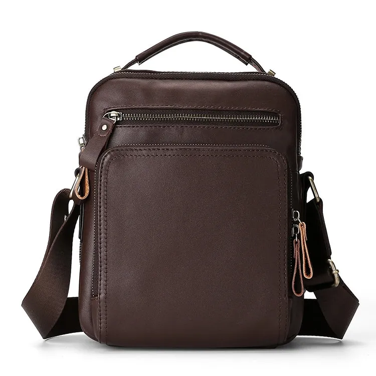 6028 Multifunctional Fashion Top-grain Leather Messenger Bag Casual Men Shoulder Bag (Coffee)