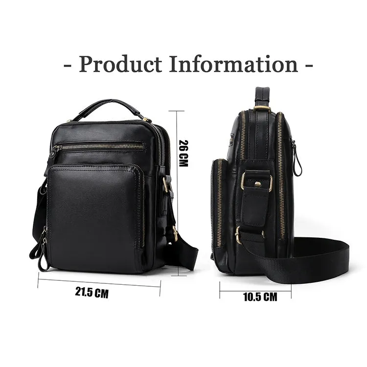 6028 Multifunctional Fashion Top-grain Leather Messenger Bag Casual Men Shoulder Bag (Coffee)