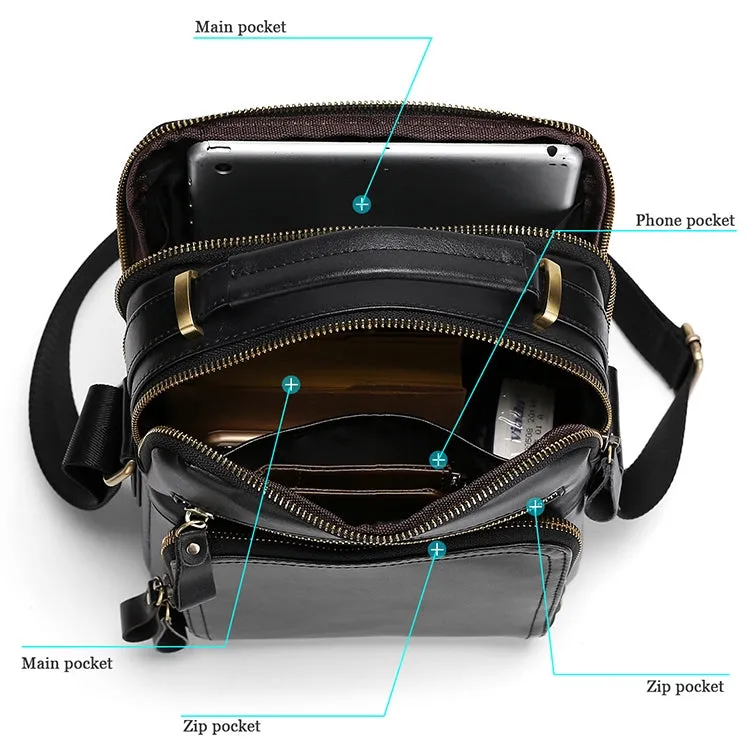 6028 Multifunctional Fashion Top-grain Leather Messenger Bag Casual Men Shoulder Bag (Coffee)