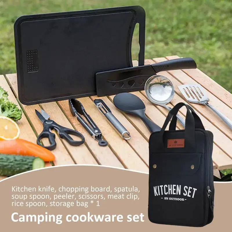 8pcs Outdoor Camping Tableware Knife Set Stainless Steel Outdoor Cooking Grilling Set Self-driving Travel Kitchen Utensils