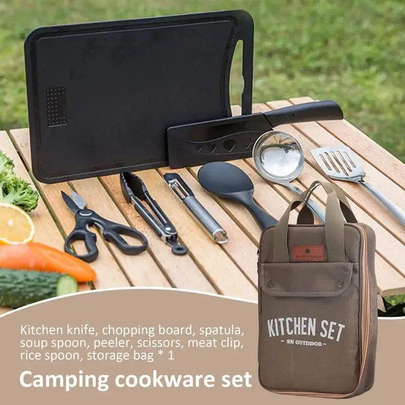 8pcs Outdoor Camping Tableware Knife Set Stainless Steel Outdoor Cooking Grilling Set Self-driving Travel Kitchen Utensils