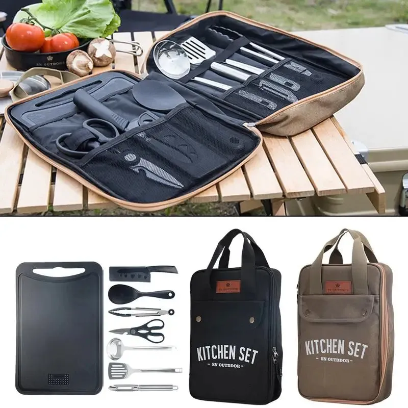 8pcs Outdoor Camping Tableware Knife Set Stainless Steel Outdoor Cooking Grilling Set Self-driving Travel Kitchen Utensils