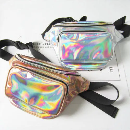 90s retro Iridescent fanny pack waist belt bag