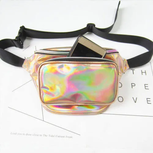 90s retro Iridescent fanny pack waist belt bag