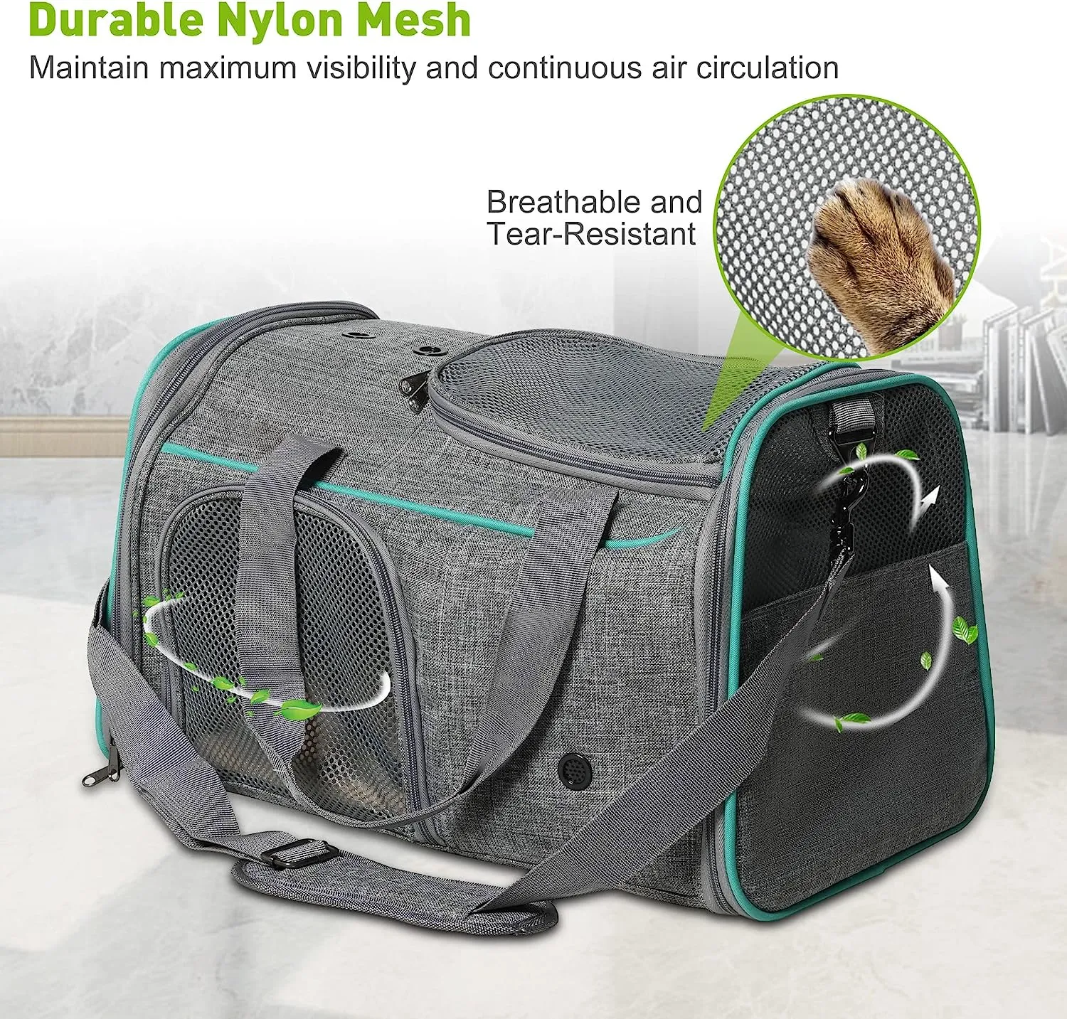 Airline Approved Pet Carrier for Cats Dogs Puppies Up to 16.5lbs with Breathable Mesh & Safe Locking Zippers