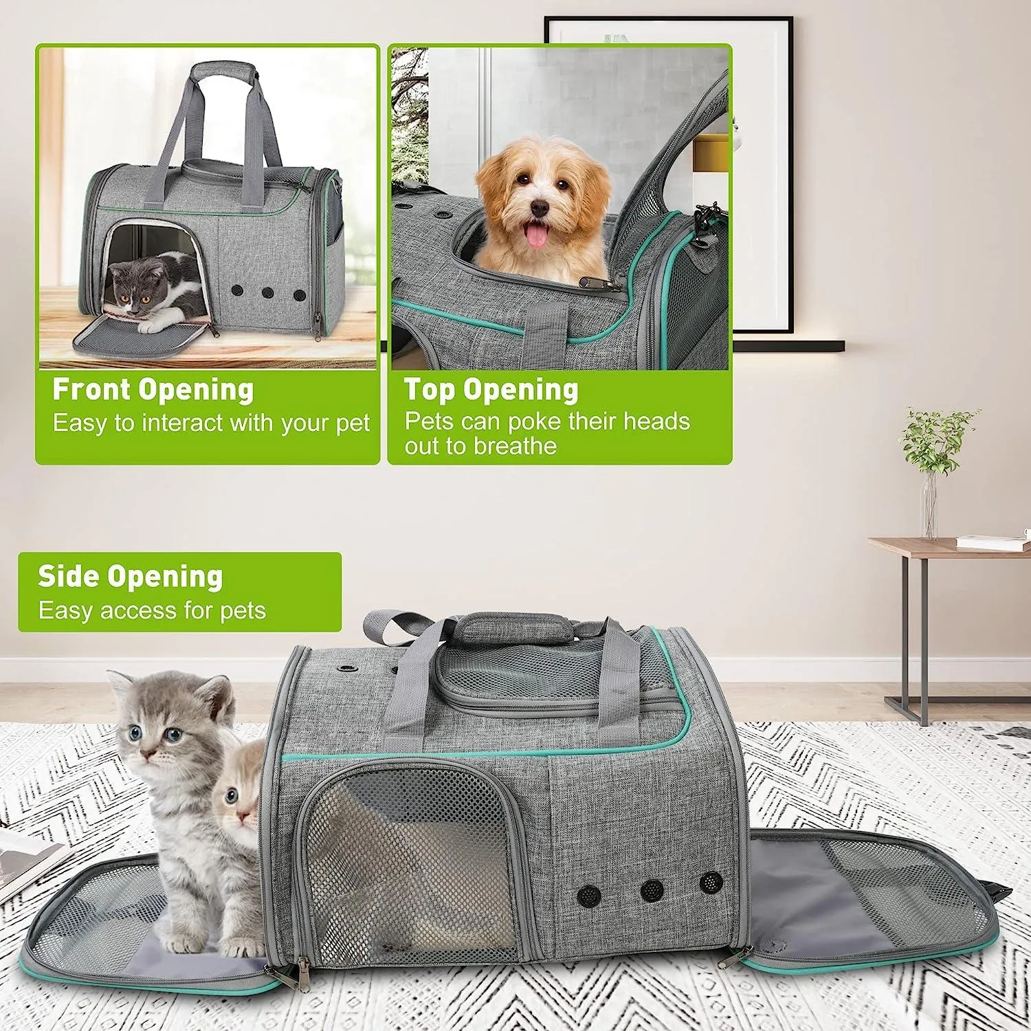 Airline Approved Pet Carrier for Cats Dogs Puppies Up to 16.5lbs with Breathable Mesh & Safe Locking Zippers