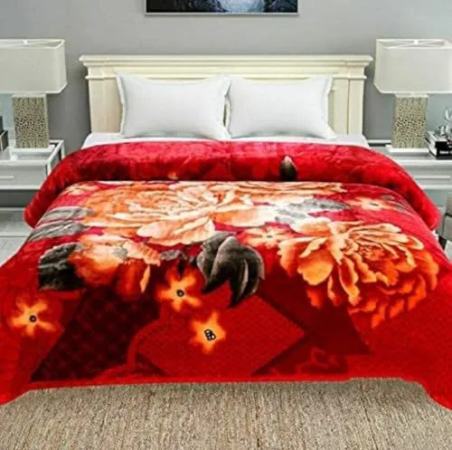 ALCITIC HOME Cloudy Super Soft Fabric Floral Printed Mink Heavy Duty Luxury 2 Ply Double Bed Blanket for Heavy Winters.