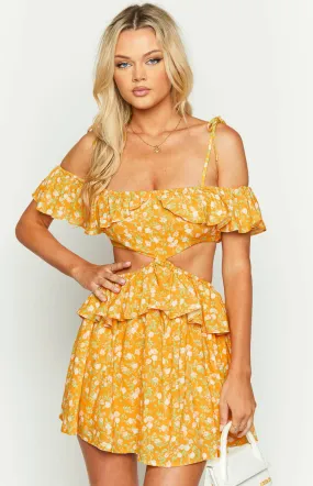 Alyssa Orange Floral Ruffle Mini Dress