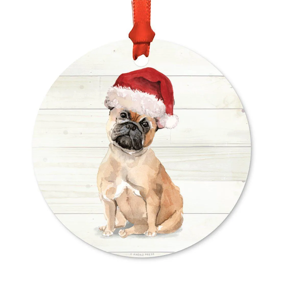 Animal Pet Dog Metal Christmas Ornament, Wire with Santa Hat