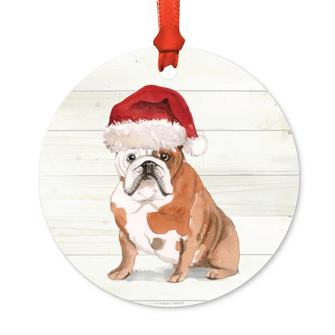 Animal Pet Dog Metal Christmas Ornament, Wire with Santa Hat