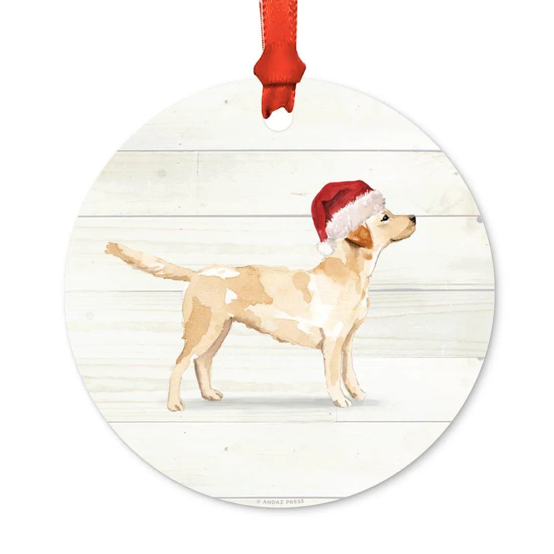 Animal Pet Dog Metal Christmas Ornament, Wire with Santa Hat