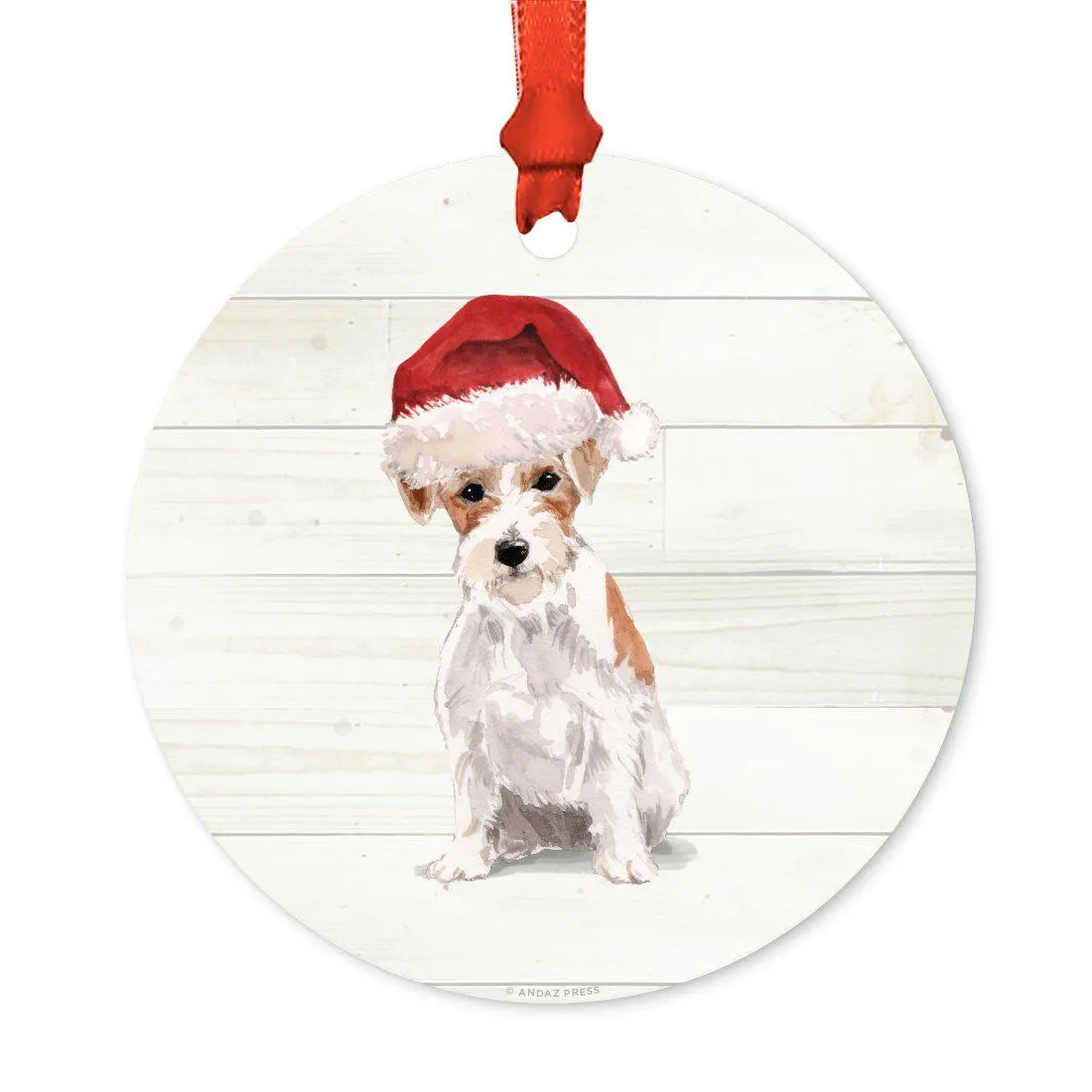 Animal Pet Dog Metal Christmas Ornament, Wire with Santa Hat