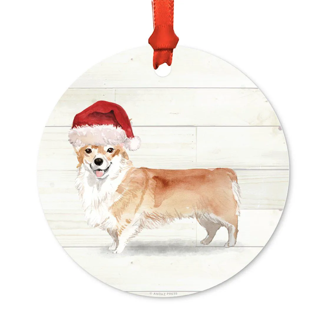 Animal Pet Dog Metal Christmas Ornament, Wire with Santa Hat