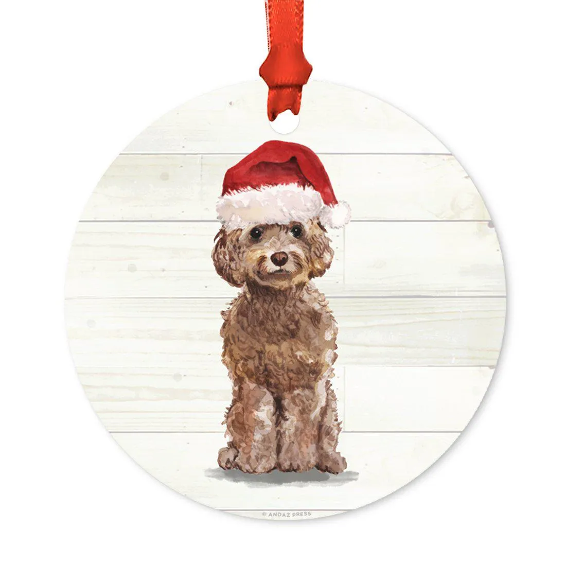 Animal Pet Dog Metal Christmas Ornament, Wire with Santa Hat