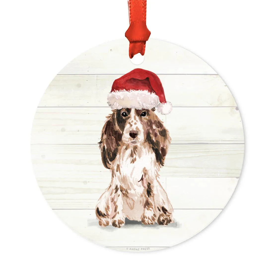 Animal Pet Dog Metal Christmas Ornament, Wire with Santa Hat