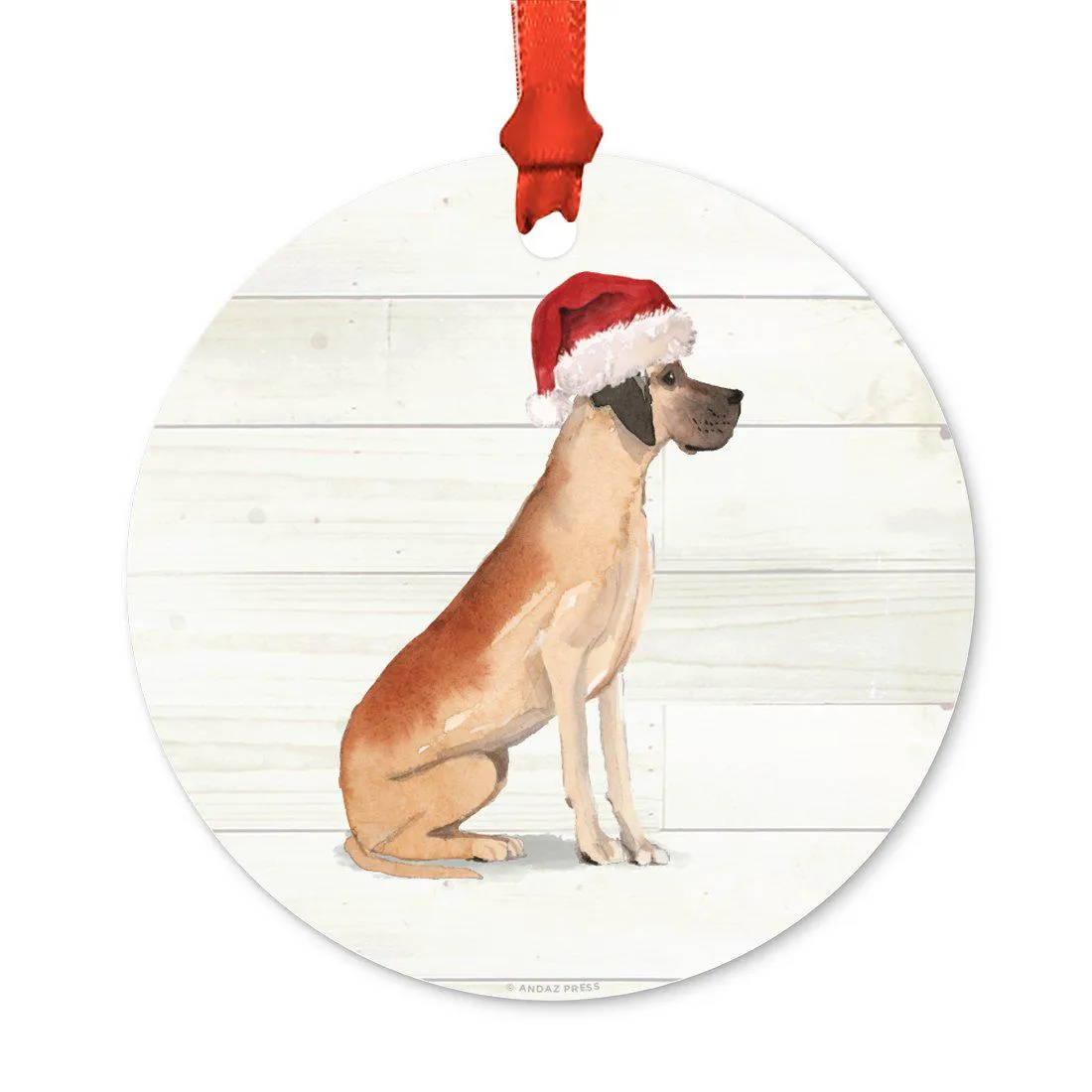 Animal Pet Dog Metal Christmas Ornament, Wire with Santa Hat