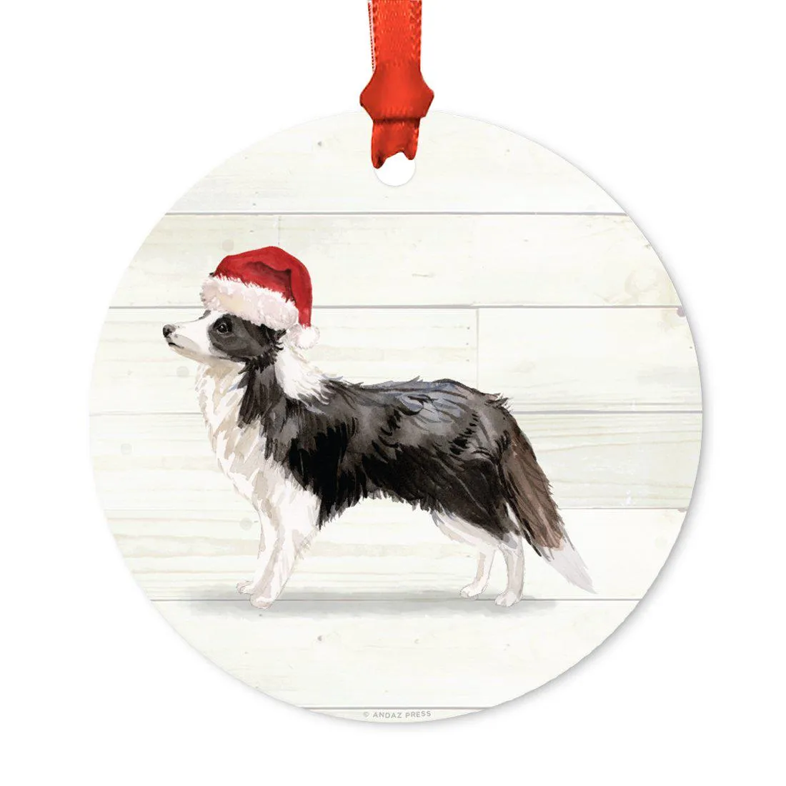 Animal Pet Dog Metal Christmas Ornament, Wire with Santa Hat