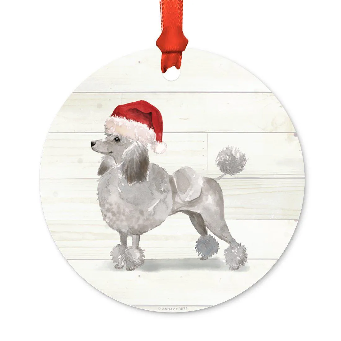 Animal Pet Dog Metal Christmas Ornament, Wire with Santa Hat