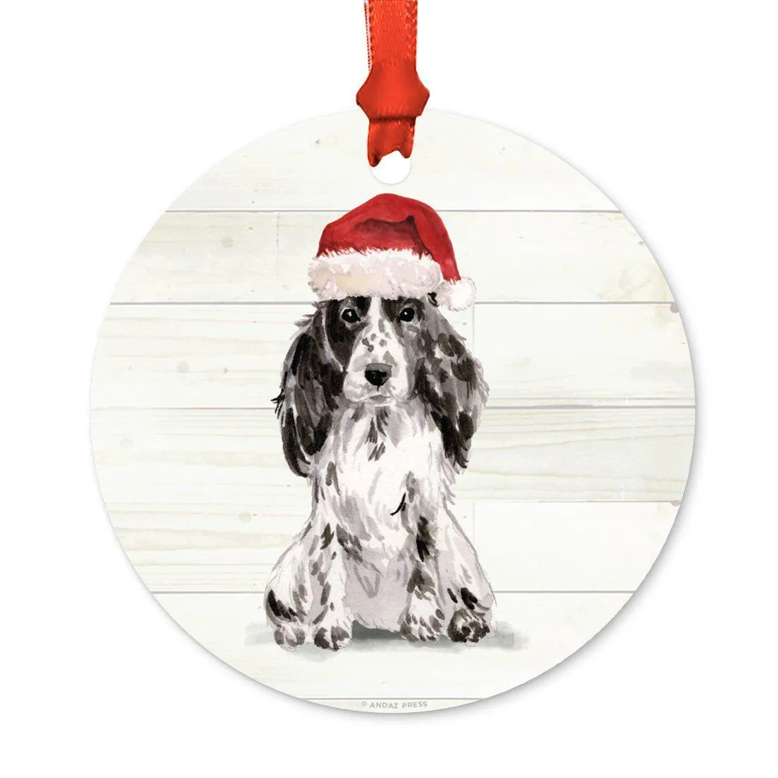 Animal Pet Dog Metal Christmas Ornament, Wire with Santa Hat