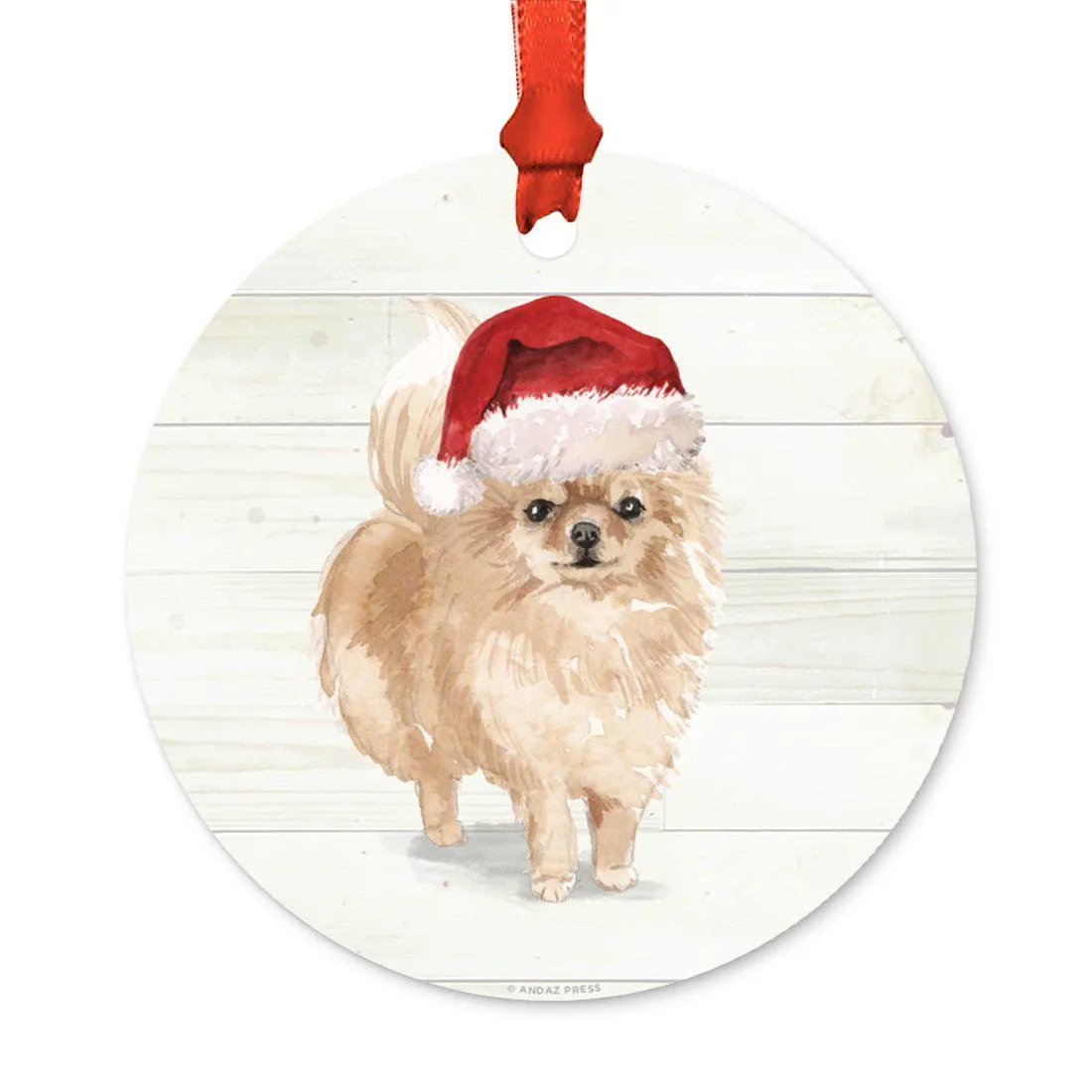 Animal Pet Dog Metal Christmas Ornament, Wire with Santa Hat