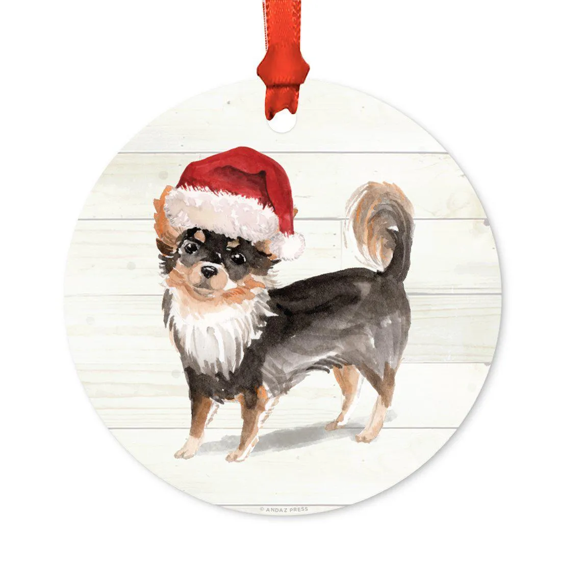 Animal Pet Dog Metal Christmas Ornament, Wire with Santa Hat