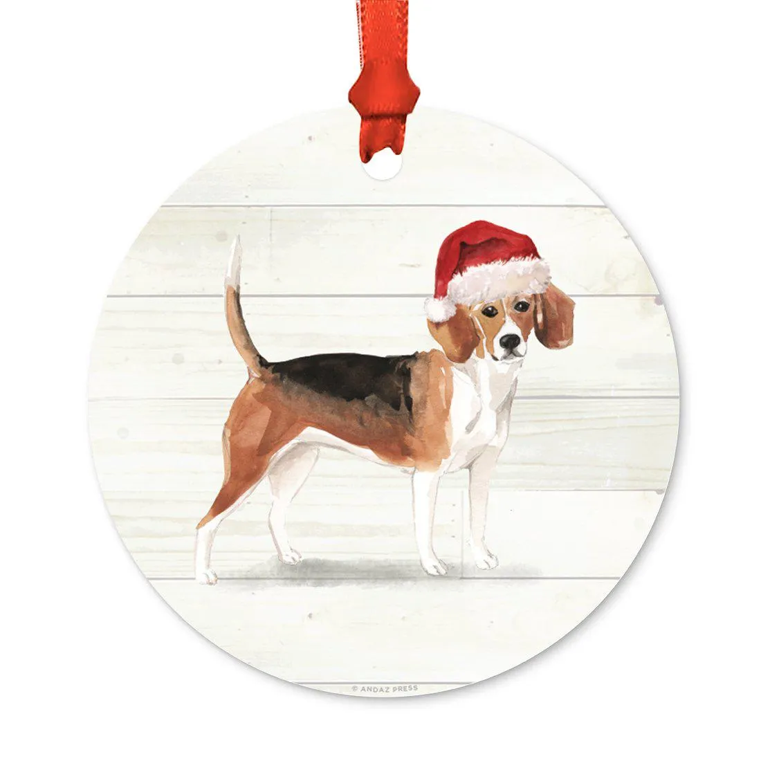 Animal Pet Dog Metal Christmas Ornament, Wire with Santa Hat