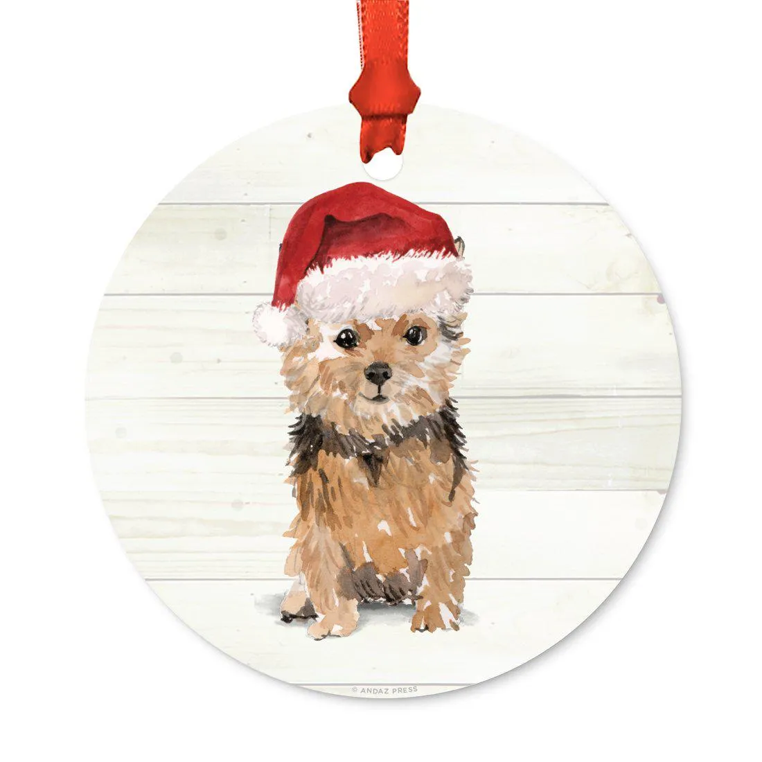 Animal Pet Dog Metal Christmas Ornament, Wire with Santa Hat