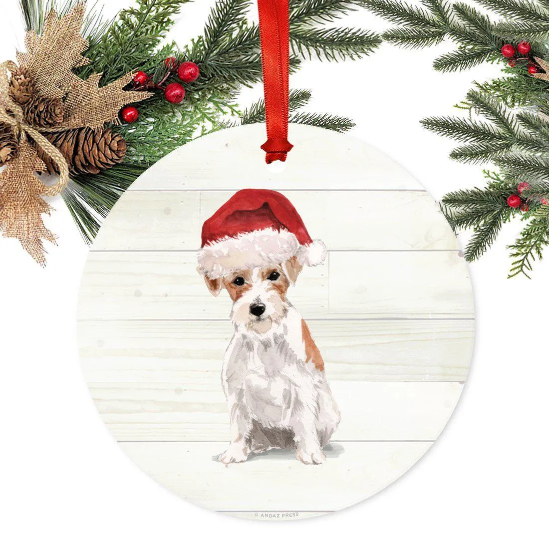 Animal Pet Dog Metal Christmas Ornament, Wire with Santa Hat