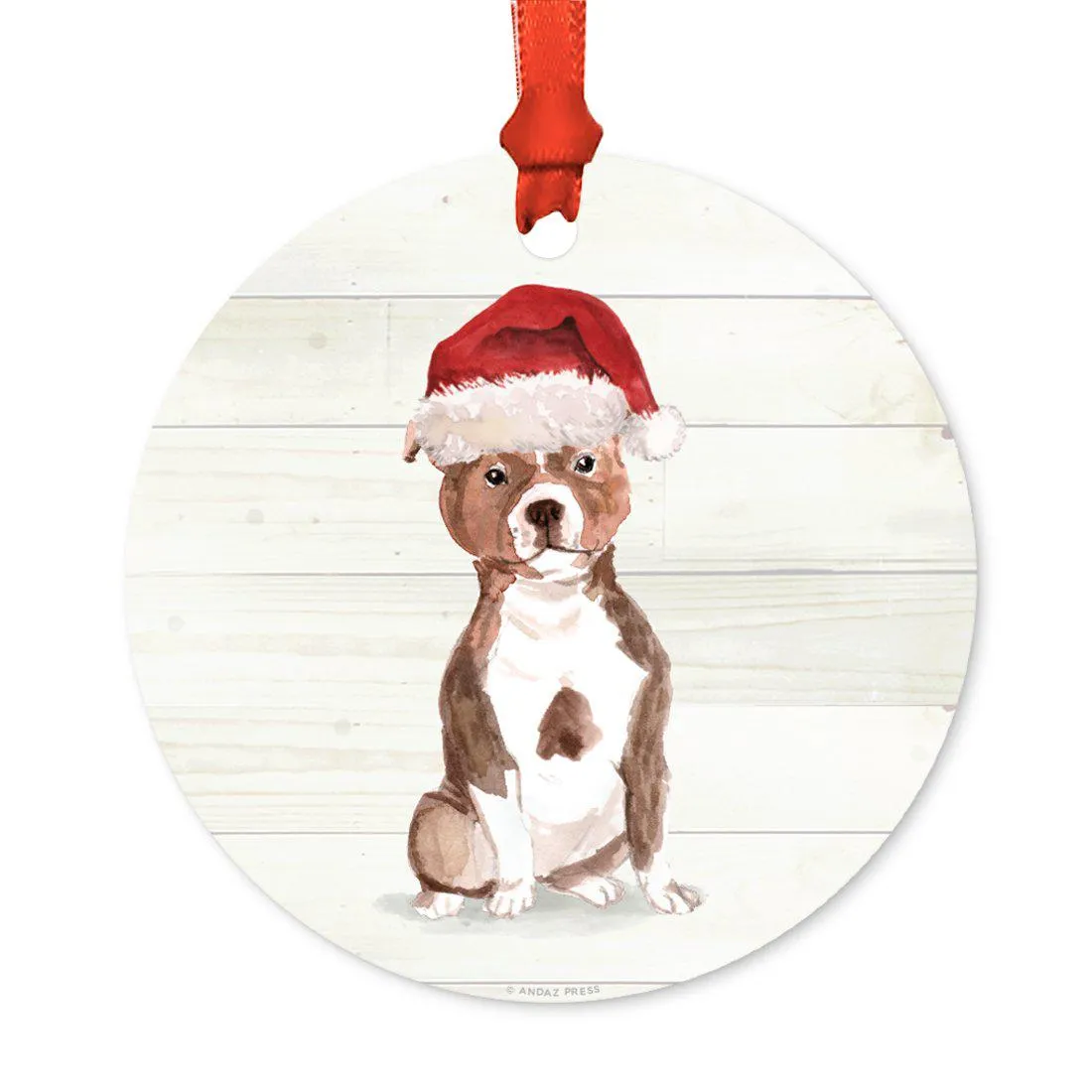 Animal Pet Dog Metal Christmas Ornament, Wire with Santa Hat