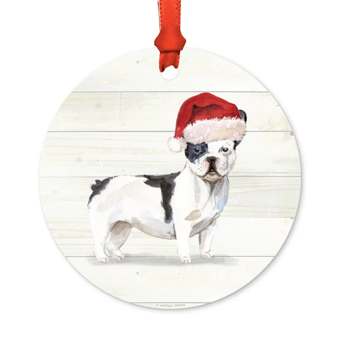 Animal Pet Dog Metal Christmas Ornament, Wire with Santa Hat