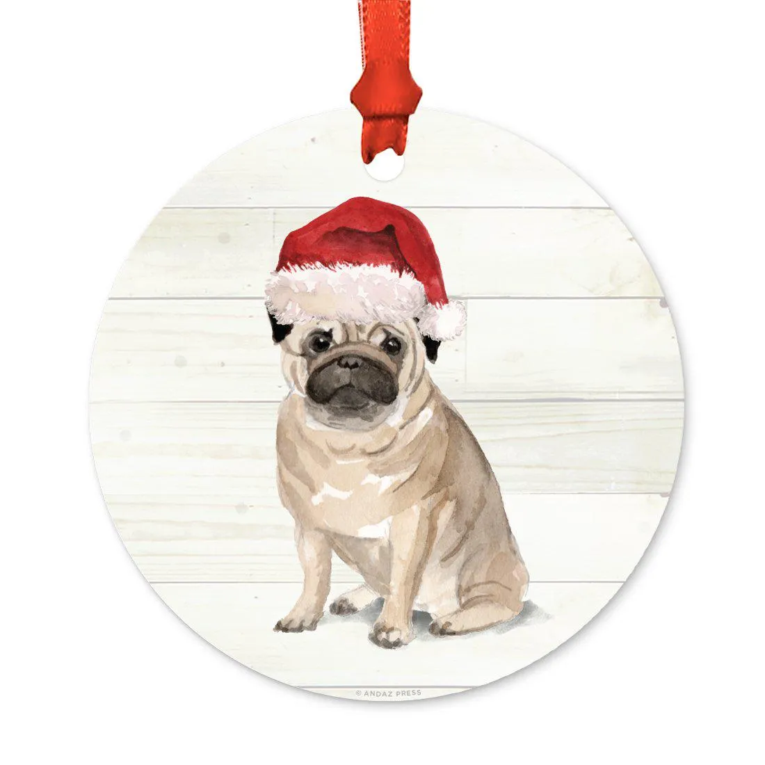 Animal Pet Dog Metal Christmas Ornament, Wire with Santa Hat