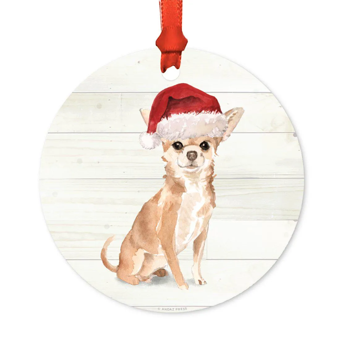 Animal Pet Dog Metal Christmas Ornament, Wire with Santa Hat