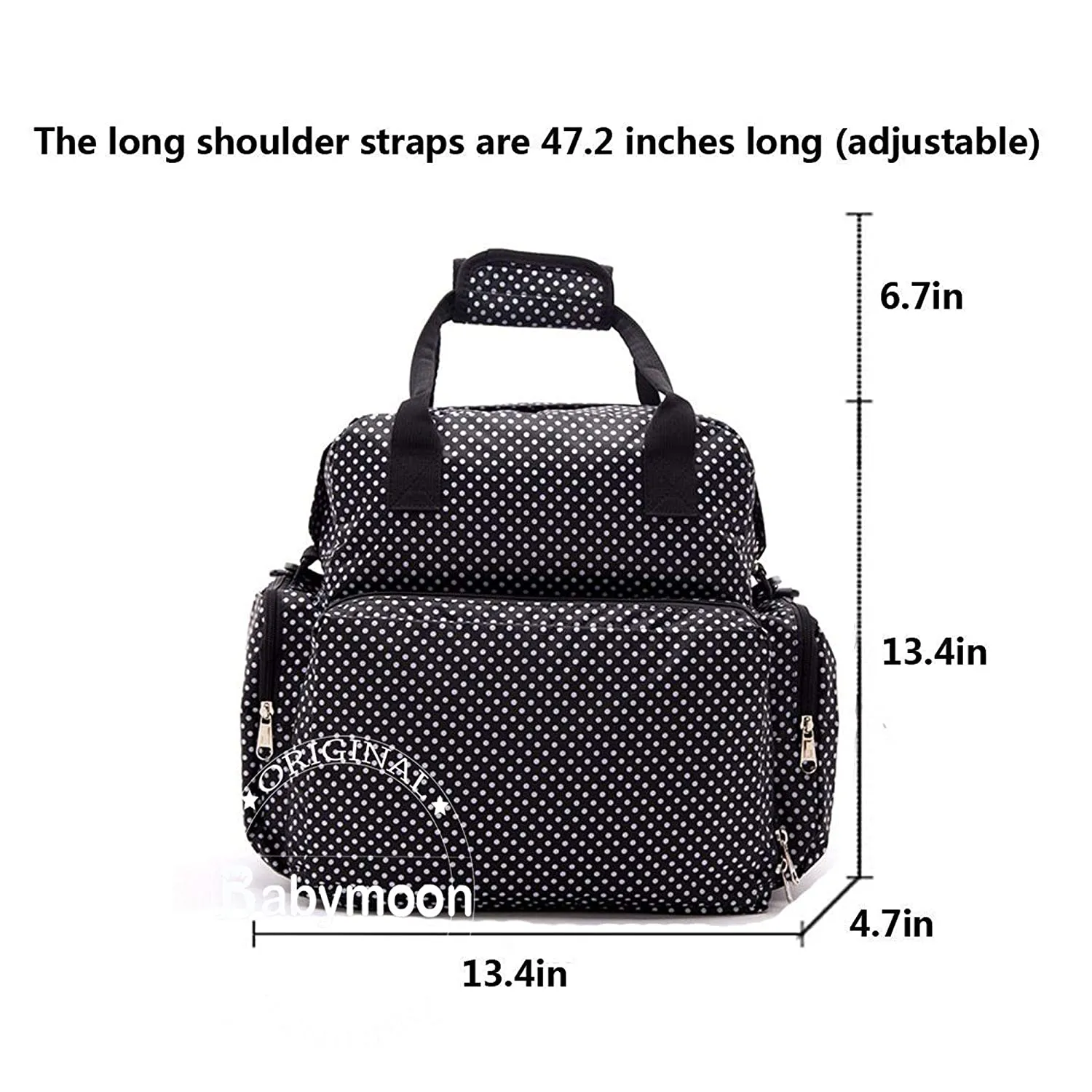 Babymoon 5 in 1 Polka Dotes Waterproof Diaper Bag - Jet Black